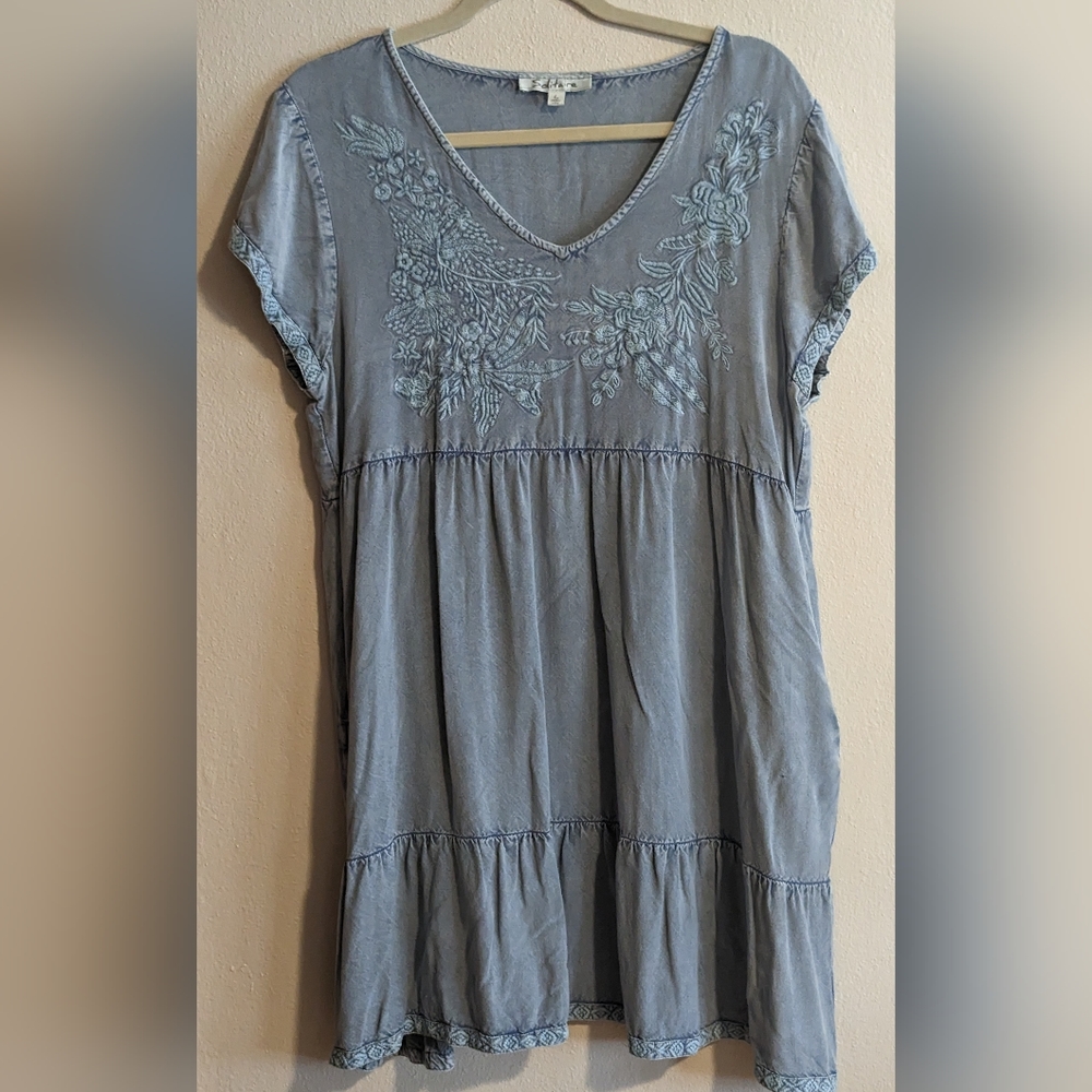 Solitaire Peasant, Baby Doll, Embroidered Short Sleeve, Summer Dress, Size Large